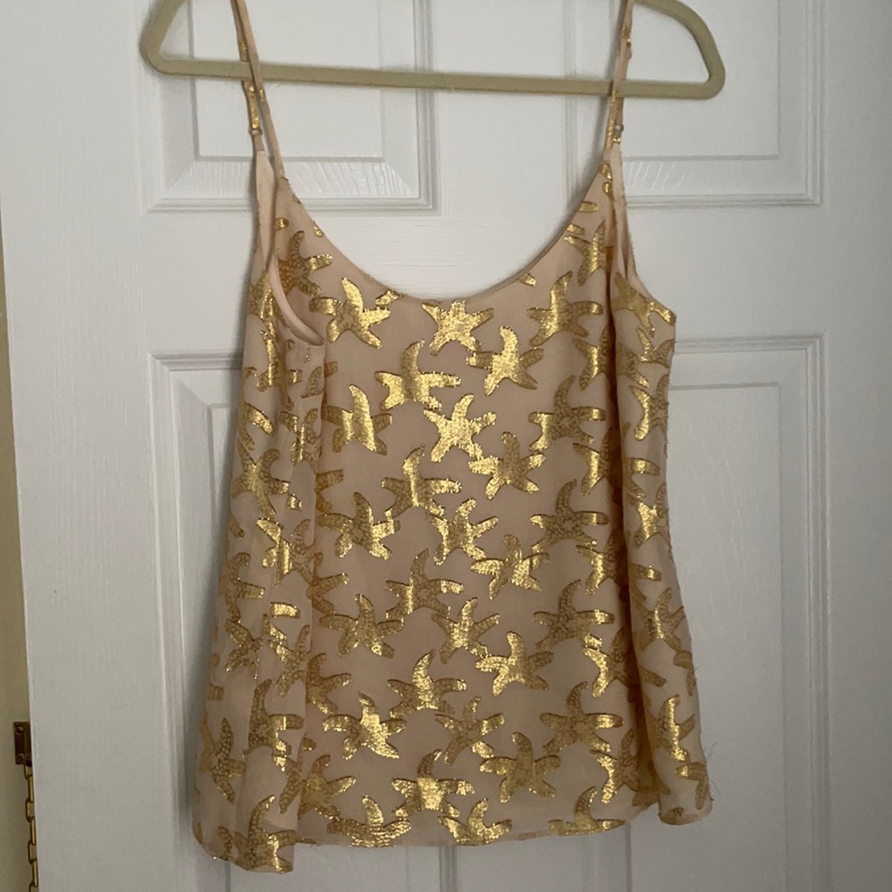 Lilly Pulitzer silk top with gold flaked starfish